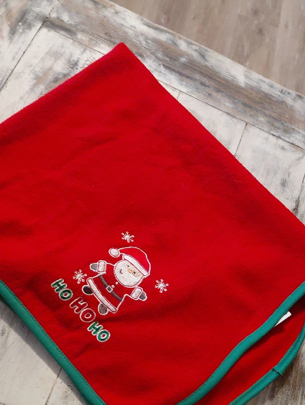 Children's Place Red Bib with Santa Applique and Green Trim